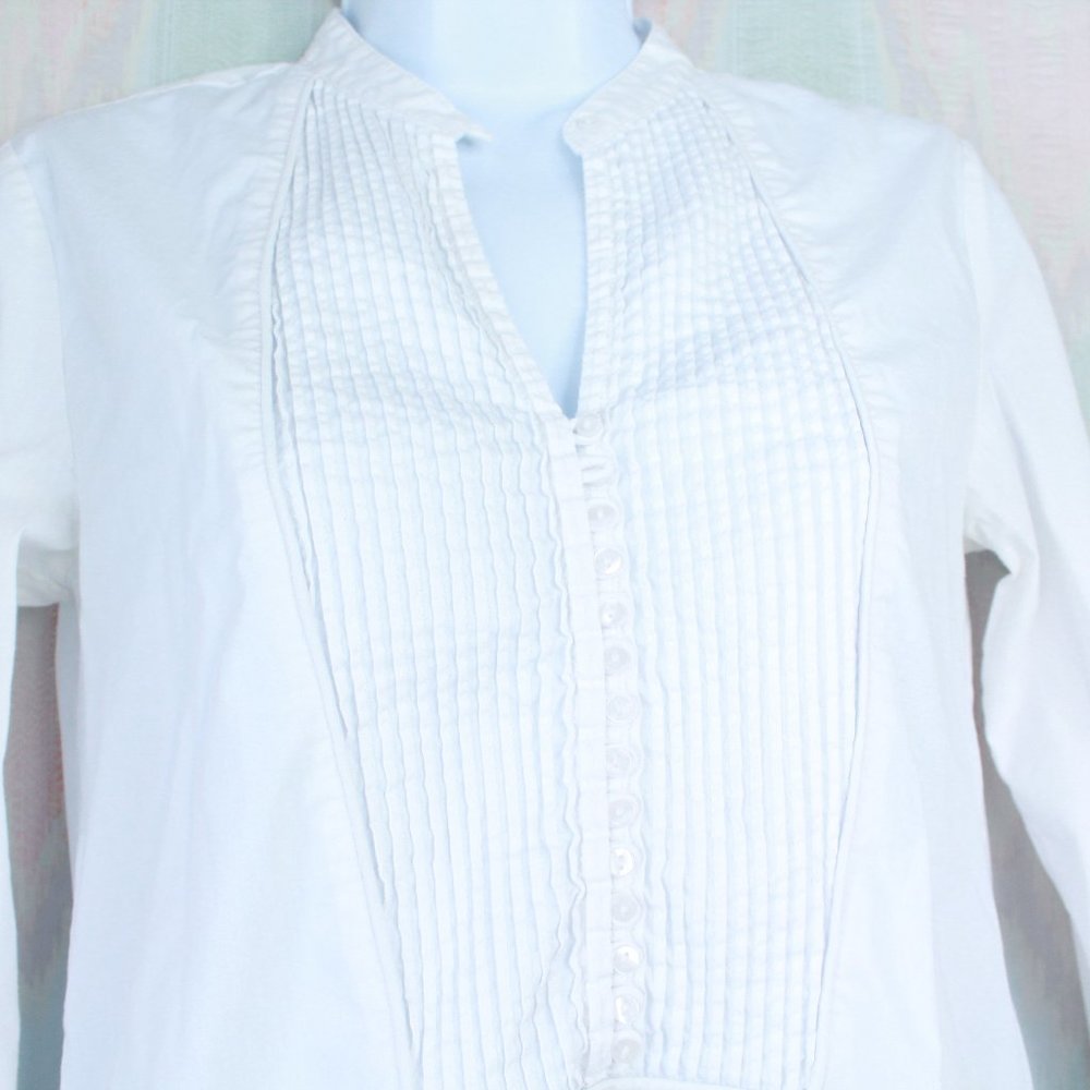 Laundry Shelli Segal White Button Pleated Blouse